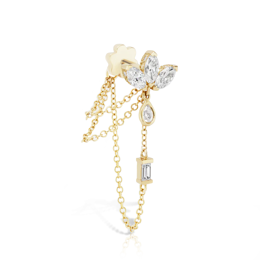 Diamond Lotus Three Chain Wrap Threaded Stud Earring - Image 3