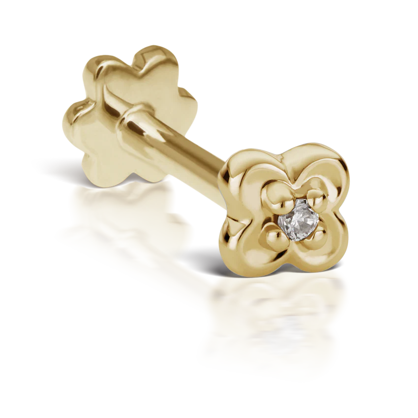 Diamond Lucky Clover Threaded Stud Earring - Image 5