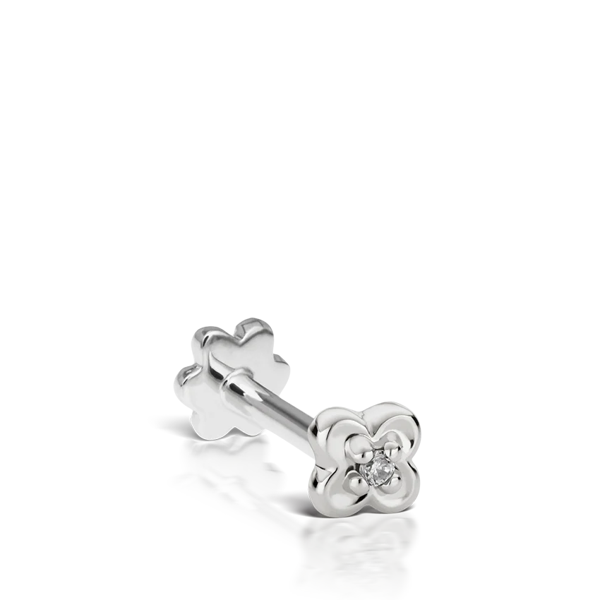 Diamond Lucky Clover Threaded Stud Earring With Titanium Backing