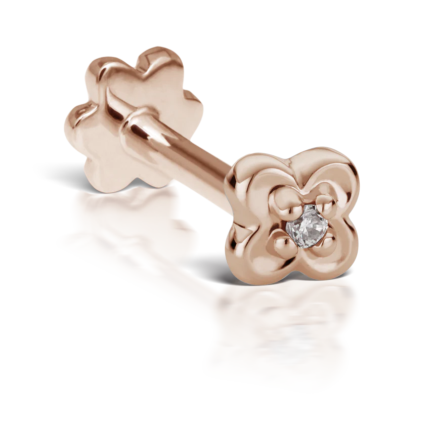 Diamond Lucky Clover Threaded Stud Earring With Titanium Backing - Image 8