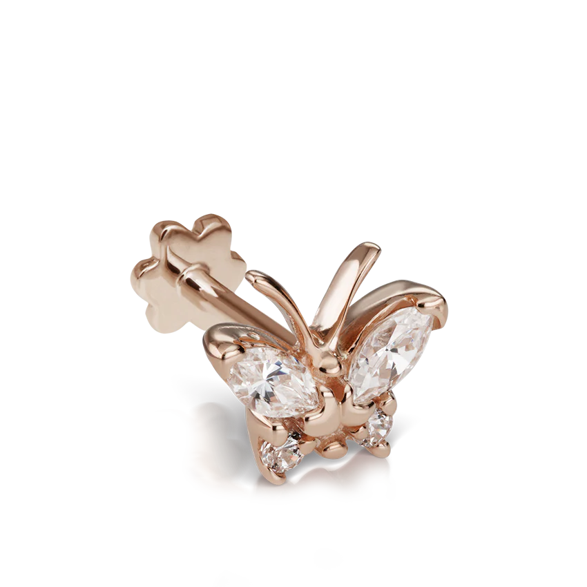 Diamond Marquise Butterfly Threaded Stud Earring - Image 10