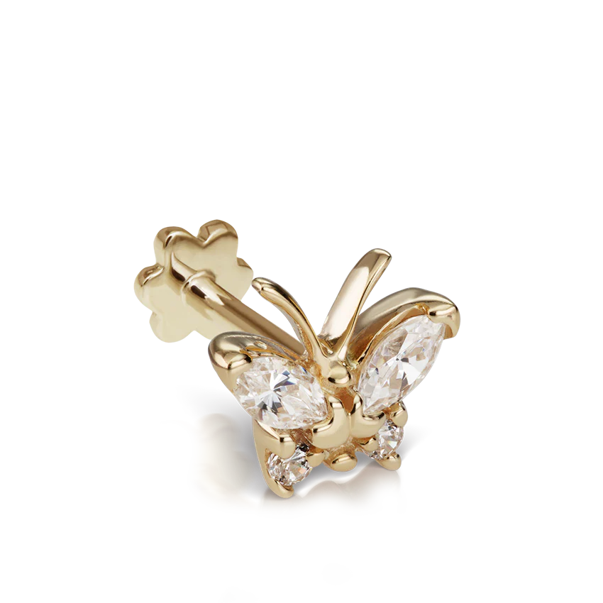 Diamond Marquise Butterfly Threaded Stud Earring With Titanium Backing - Image 6