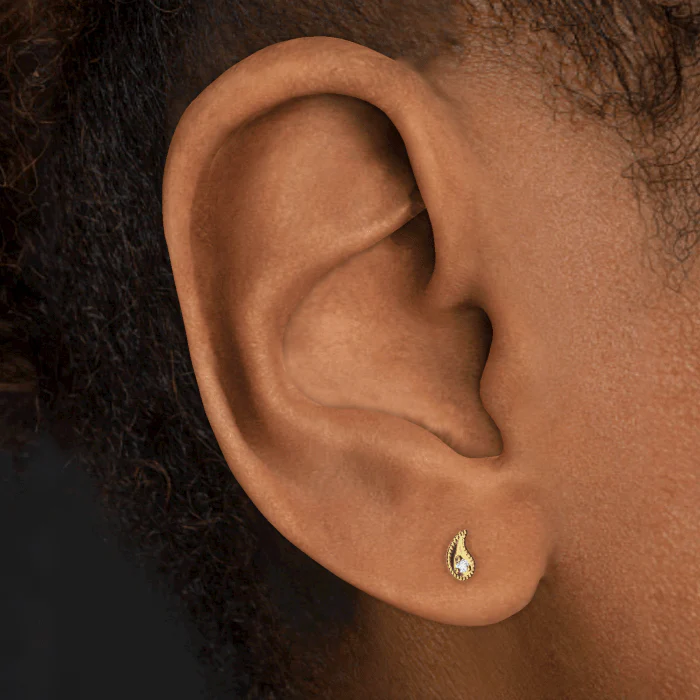 Diamond Paisley Threaded Stud Earring With Titanium Backing - Image 7