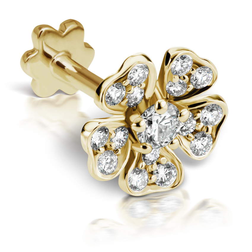 Diamond Pansy Threaded Stud Earring With Titanium Backing - Image 5