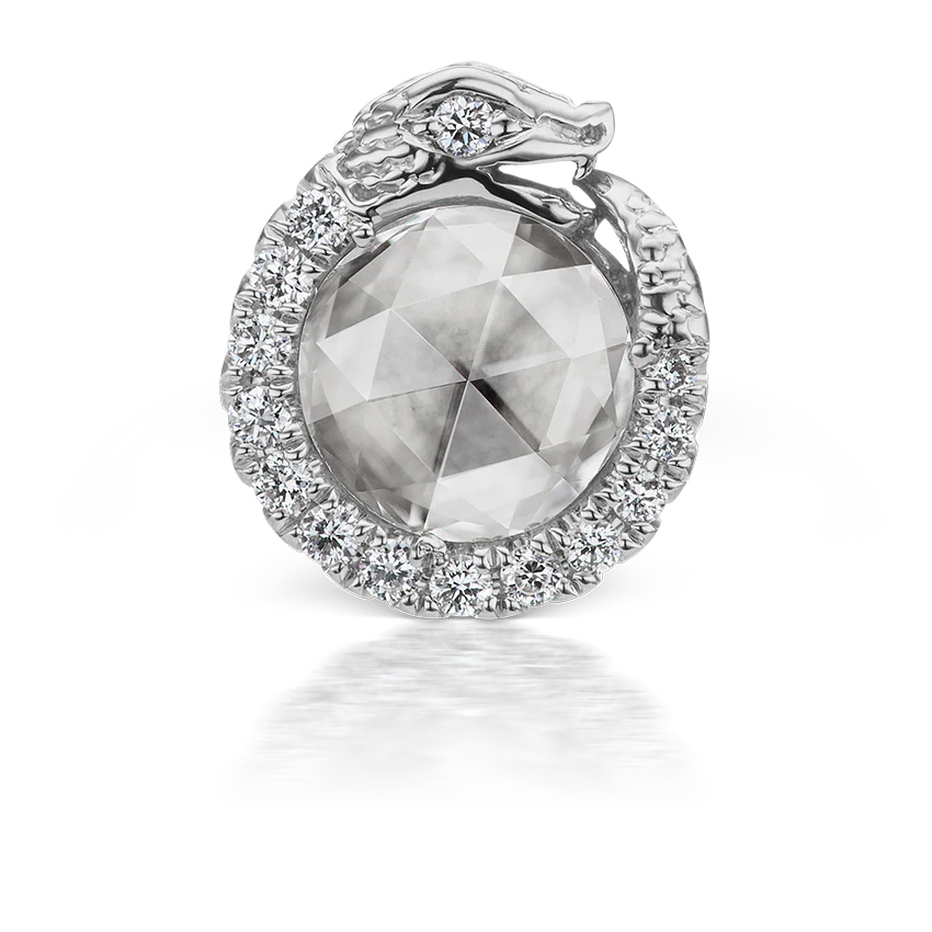 Diamond Pavé Ouroboros Threaded Stud Earring With Titanium Backing - Image 5
