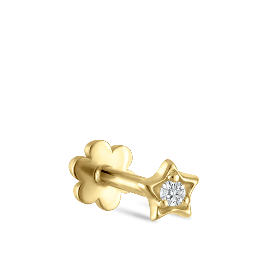 Diamond Solitaire Star Threaded Stud Earring - Image 7