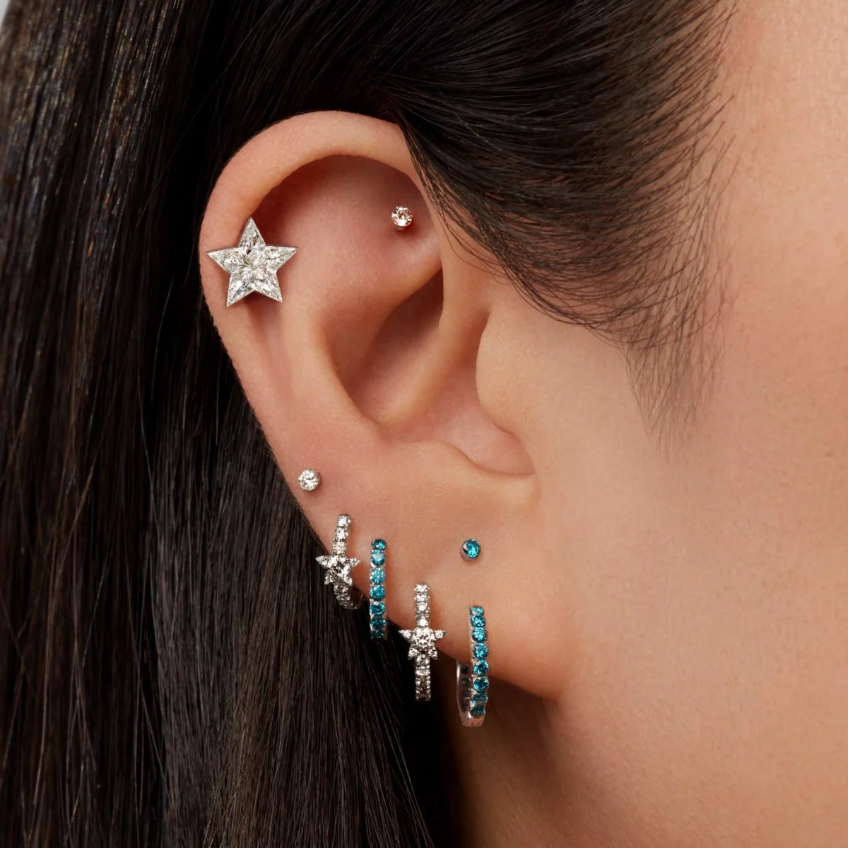 Diamond Star Eternity Hoop Earring - Image 46