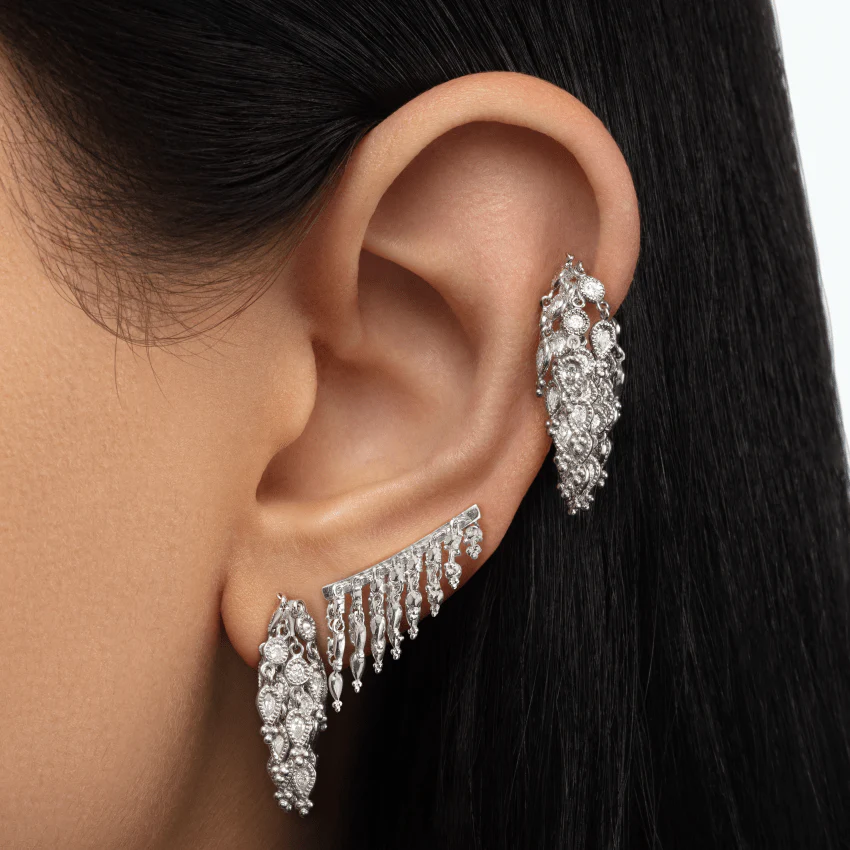 Diamond Tassel Eternity Hoop Earring - Image 5