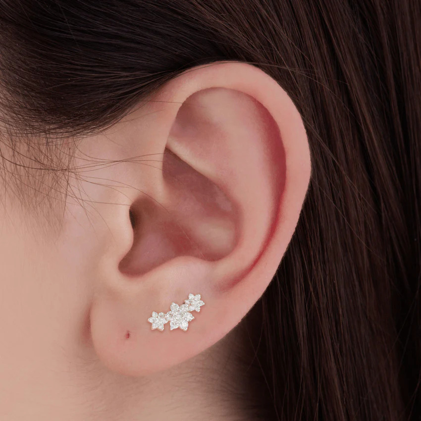 Diamond Three Flower Garland Stud Earring - Image 3