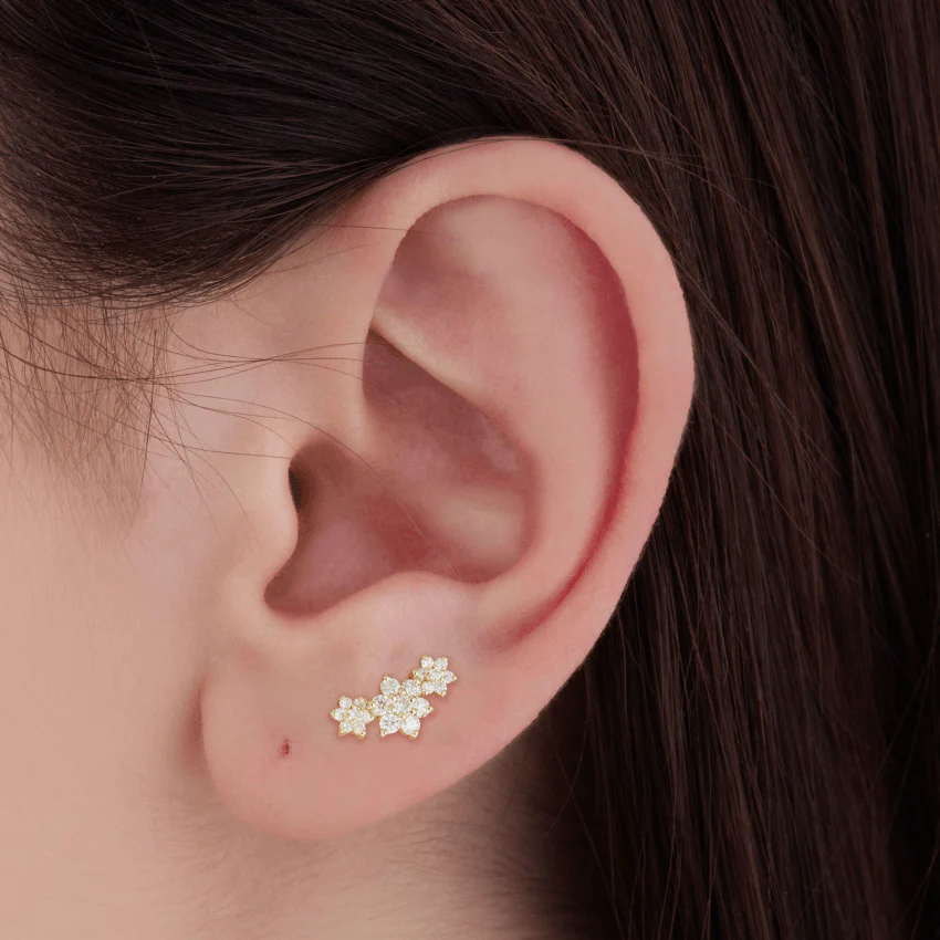 Diamond Three Flower Garland Stud Earring - Image 6