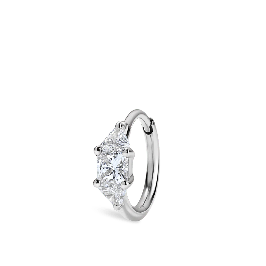 3mm Diamond Princess Triangle Hoop Earring (Non-Rotating) - Image 5