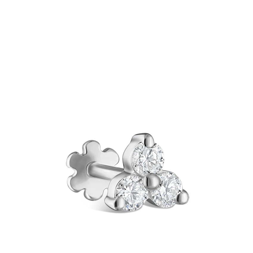 Diamond Trinity Threaded Stud Earring With Titanium Backing - Image 6