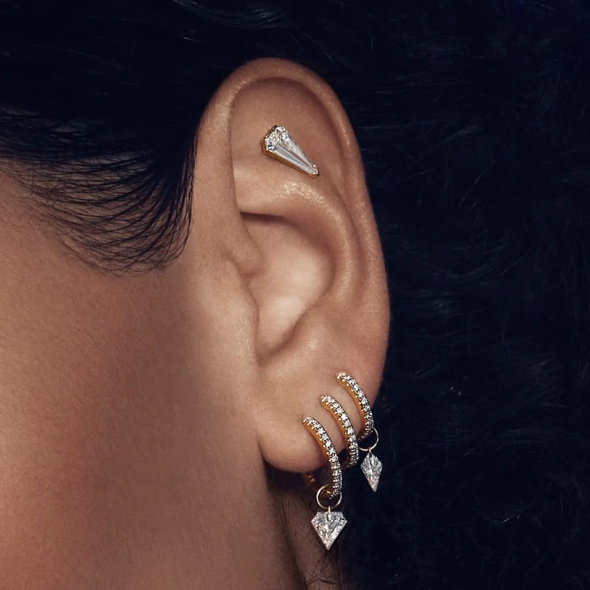 Diamond Triple Linked Eternity Hoop Earring and Cuffs - Image 5