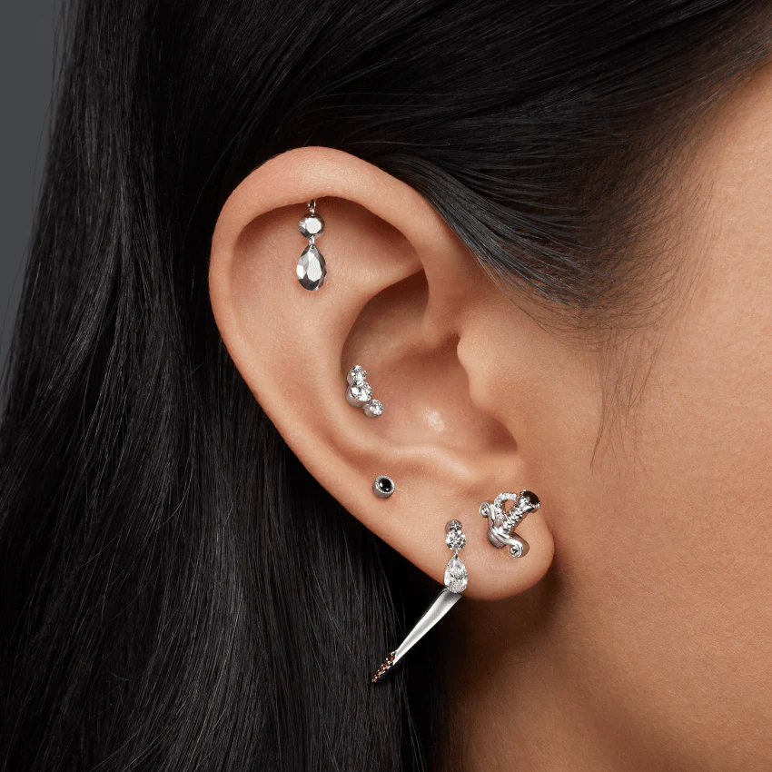 Double Faceted Gold Threaded Charm Stud Earring - Image 5