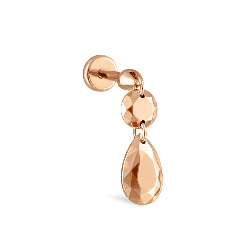Double Faceted Gold Threaded Charm Stud Earring With Titanium Backing - Image 12
