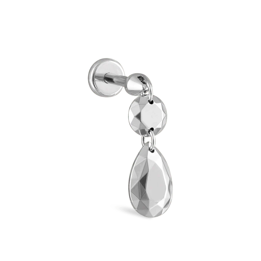 Double Faceted Gold Threaded Charm Stud Earring With Titanium Backing - Image 4