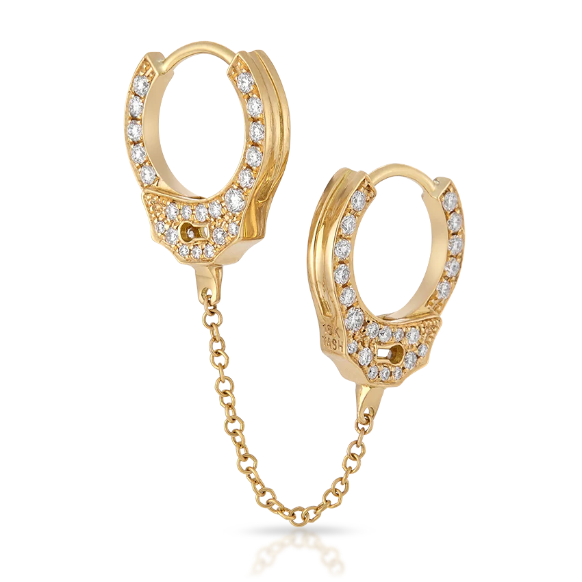 Double-sided Diamond Handcuff with Medium Chain Hoop Earring - Image 11