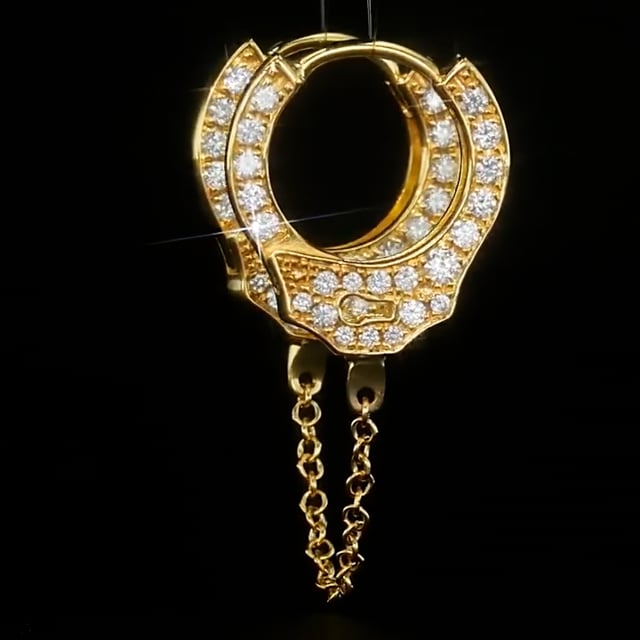 Double-sided Diamond Handcuff with Medium Chain Hoop Earring - Image 6