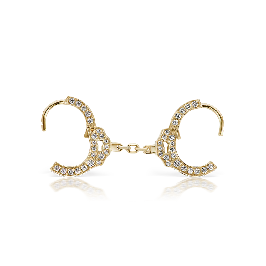 Double-sided Diamond Handcuff Hoop Earring with Short Chain - Image 10