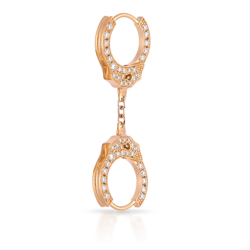 Double-sided Diamond Handcuff Hoop Earring with Short Chain - Image 19
