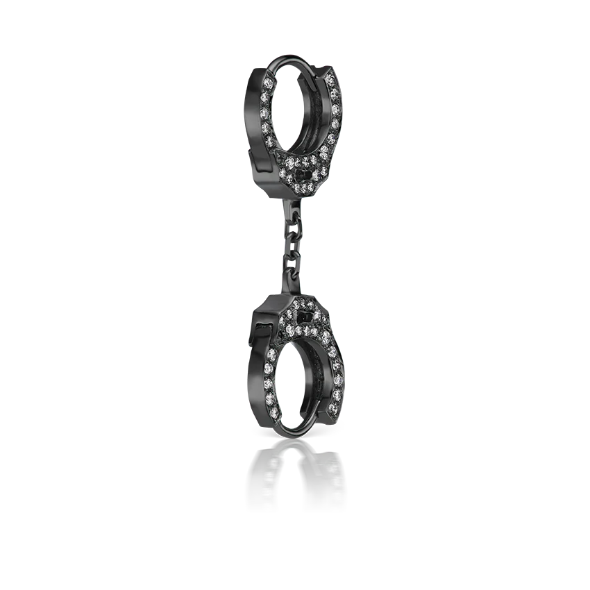 Double-sided Diamond Handcuff Hoop Earring with Short Chain - Image 20