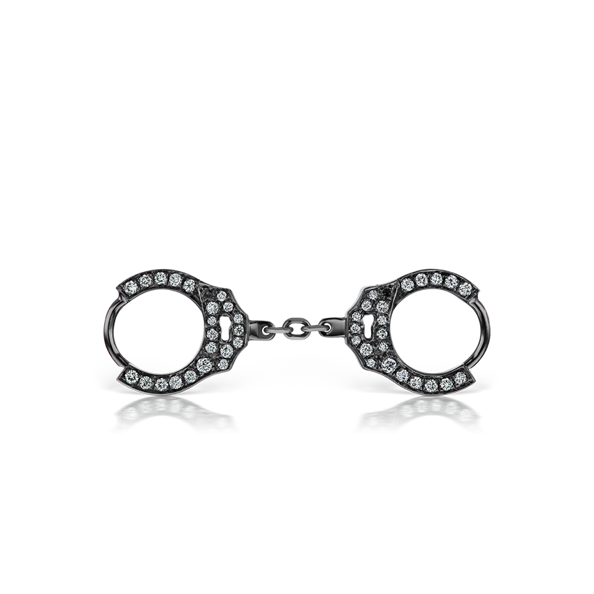 Double-sided Diamond Handcuff Hoop Earring with Short Chain - Image 21