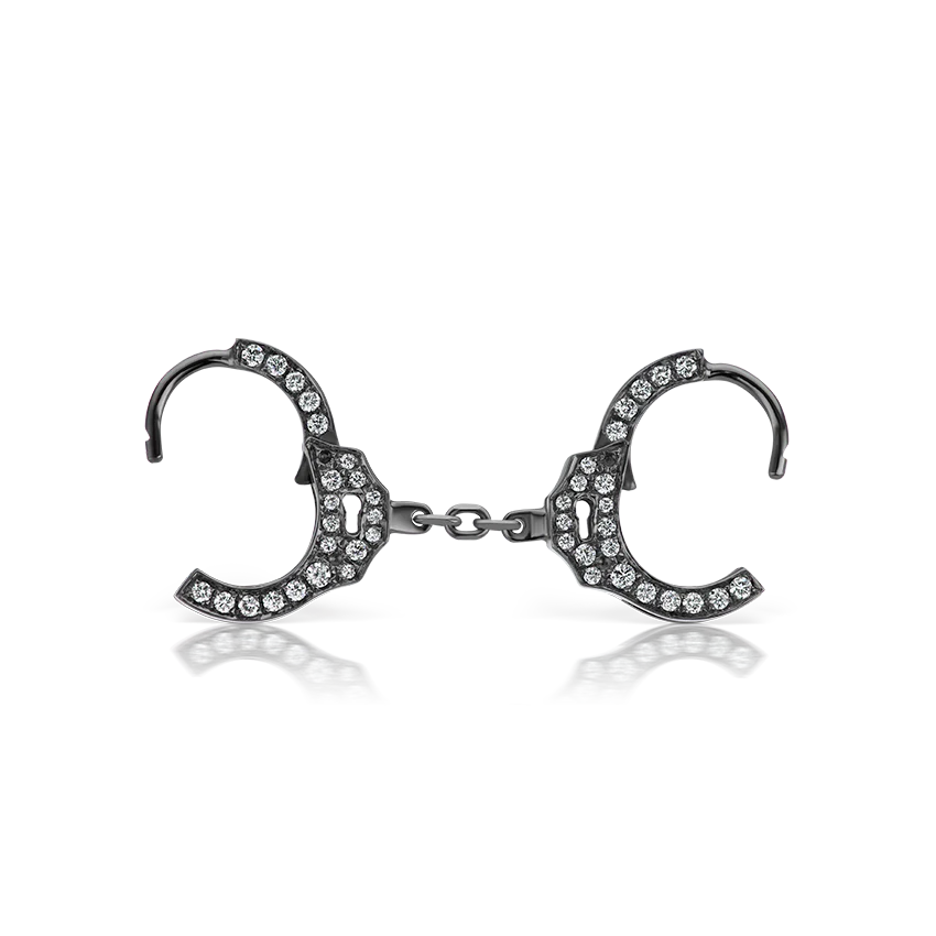 Double-sided Diamond Handcuff Hoop Earring with Short Chain - Image 22