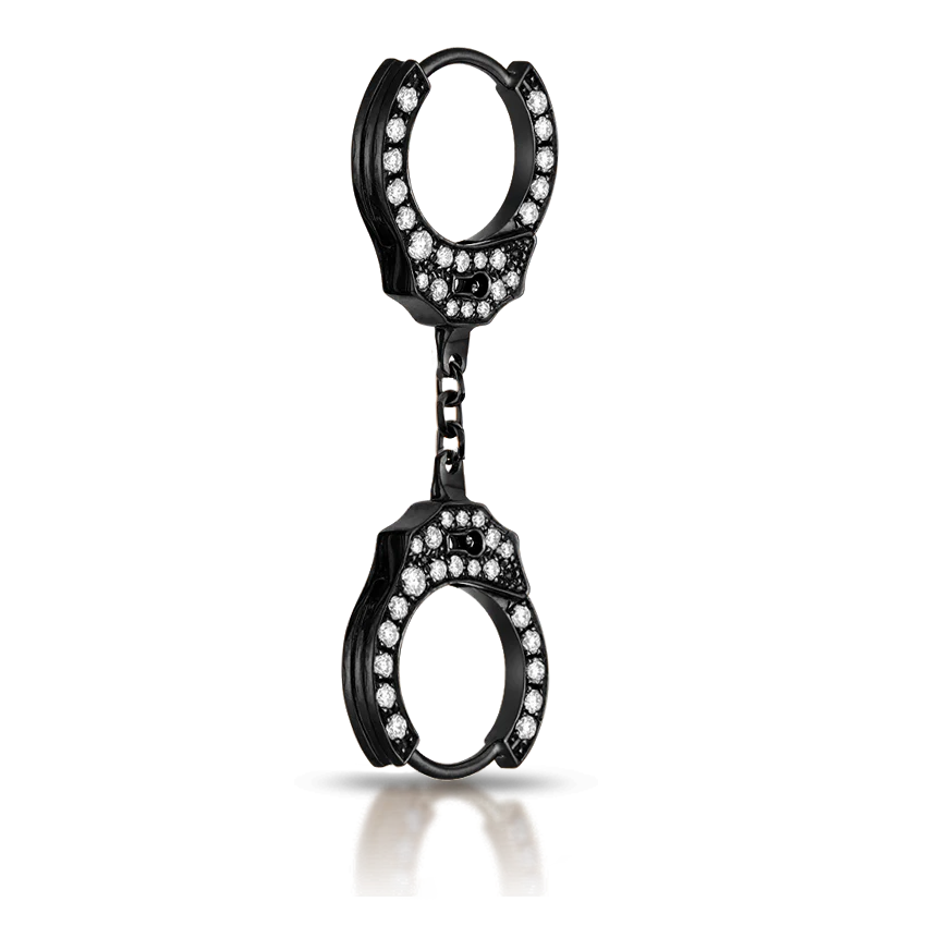 Double-sided Diamond Handcuff Hoop Earring with Short Chain - Image 23