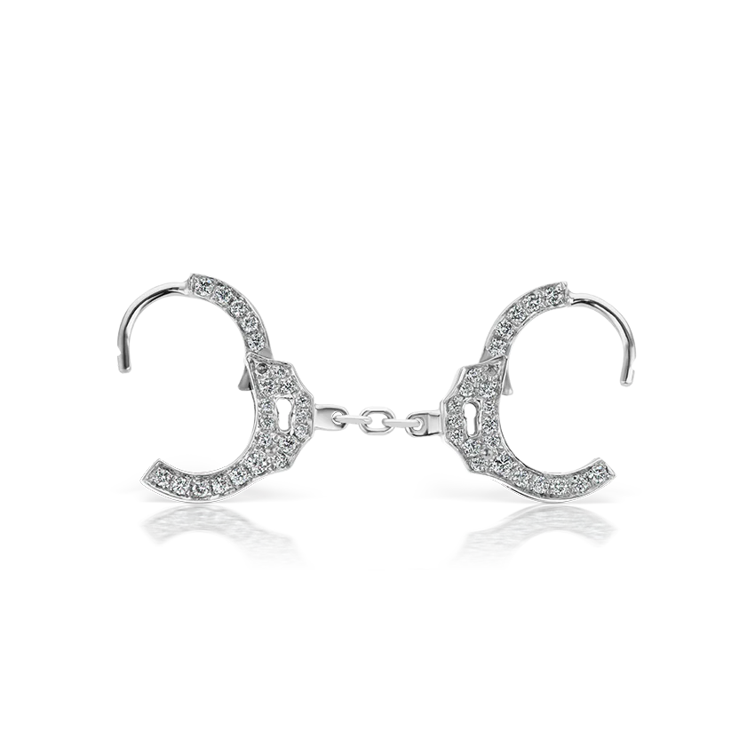 Double-sided Diamond Handcuff Hoop Earring with Short Chain - Image 4