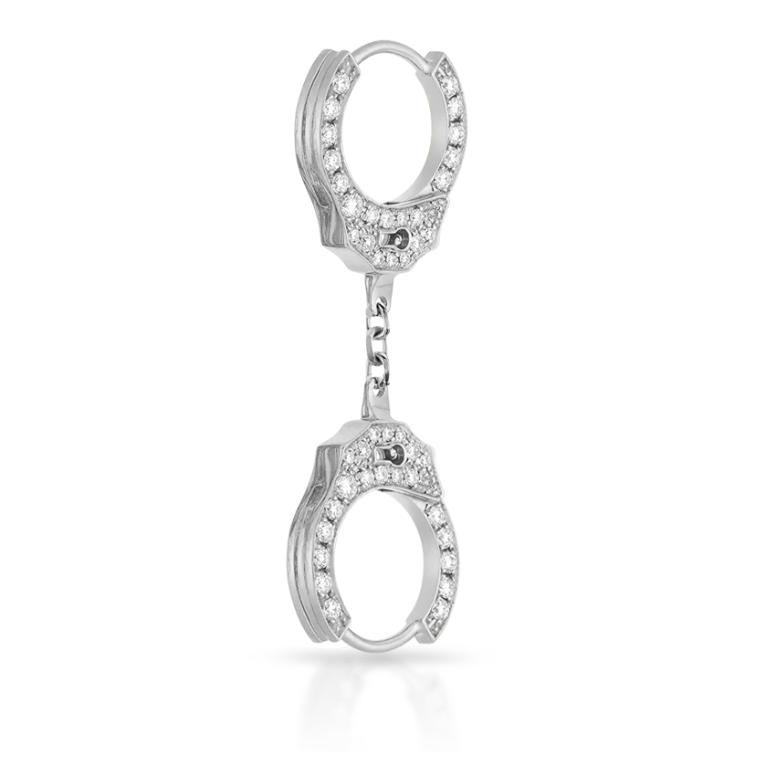 Double-sided Diamond Handcuff Hoop Earring with Short Chain - Image 7