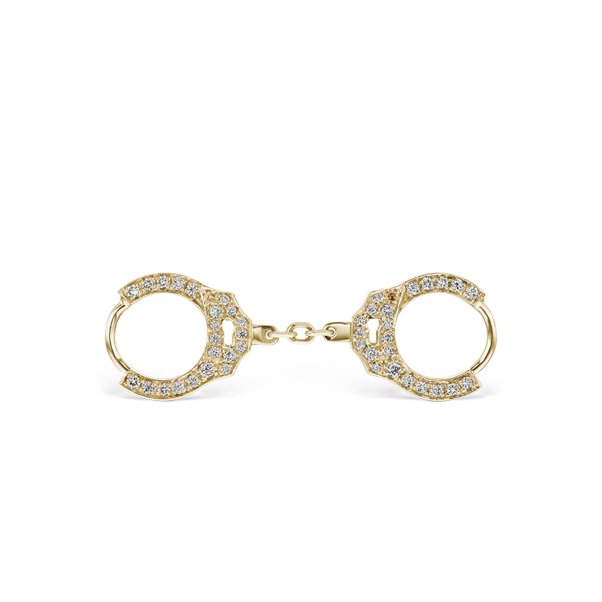 Double-sided Diamond Handcuff Hoop Earring with Short Chain - Image 9