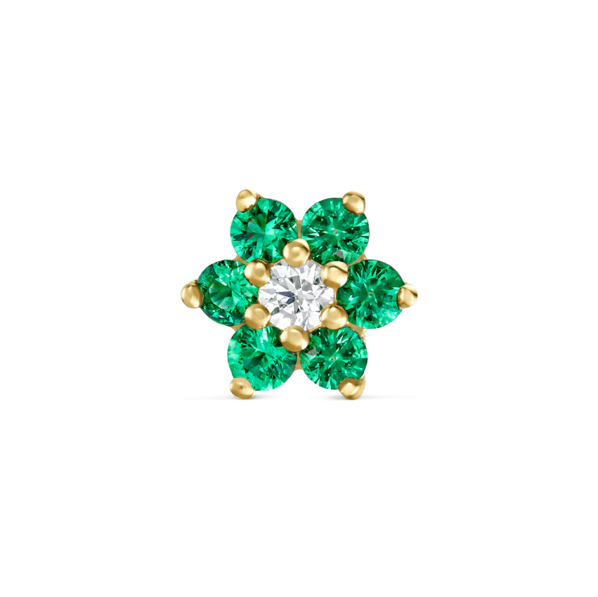 Emerald and Diamond Flower Threaded Stud Earring - Image 13