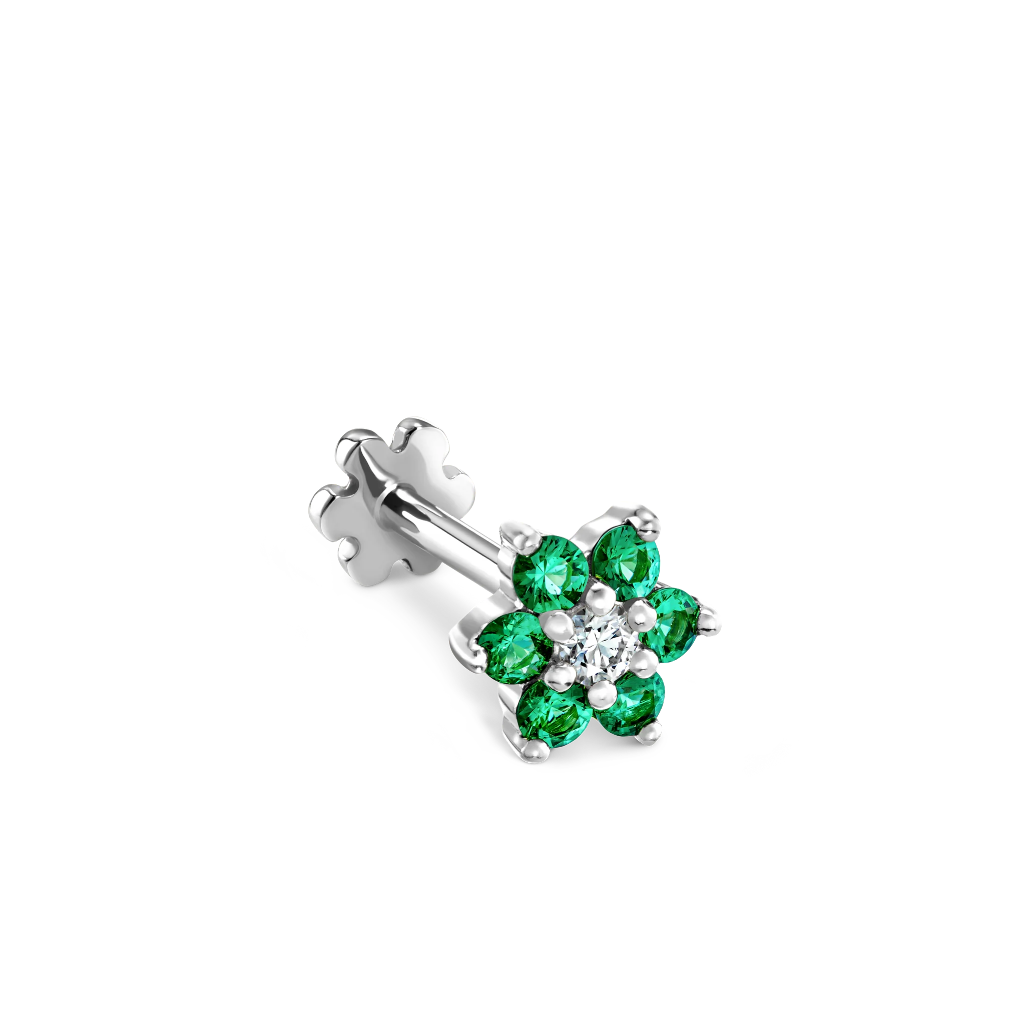 Emerald and Diamond Flower Threaded Stud Earring - Image 14