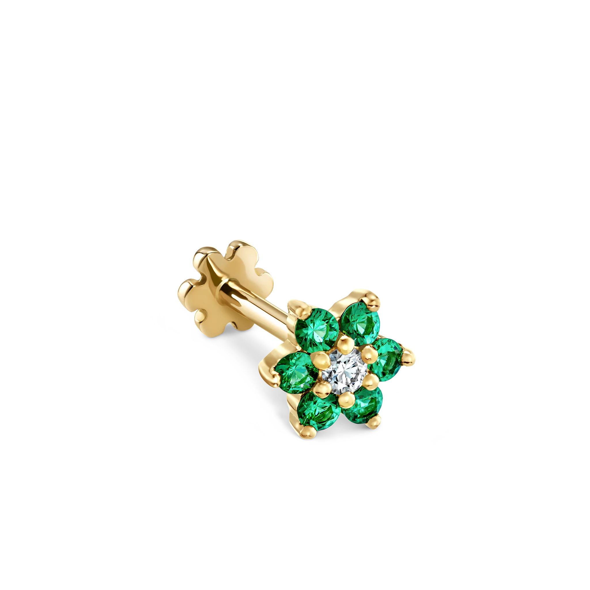 Emerald and Diamond Flower Threaded Stud Earring - Image 16
