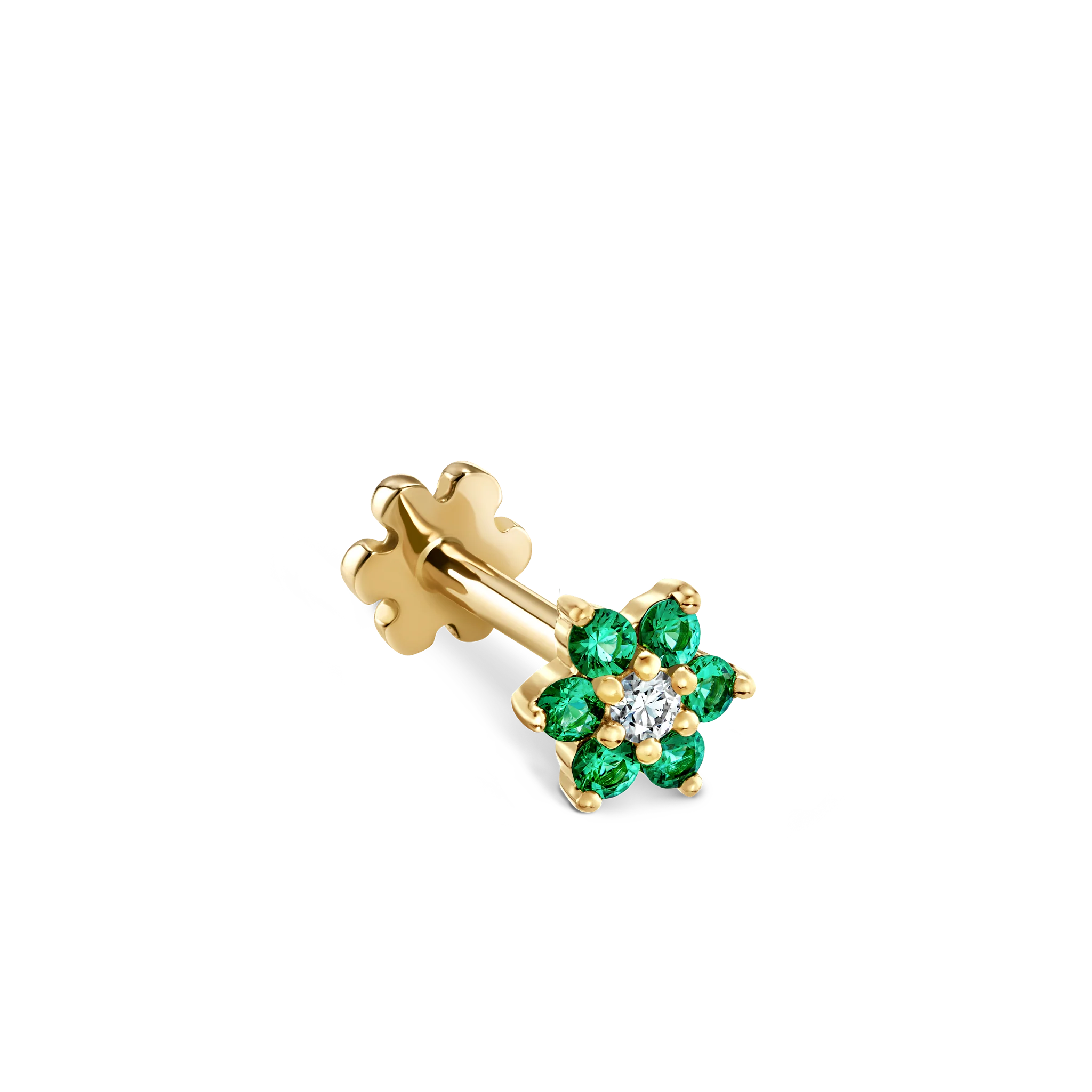 Emerald and Diamond Flower Threaded Stud Earring - Image 18