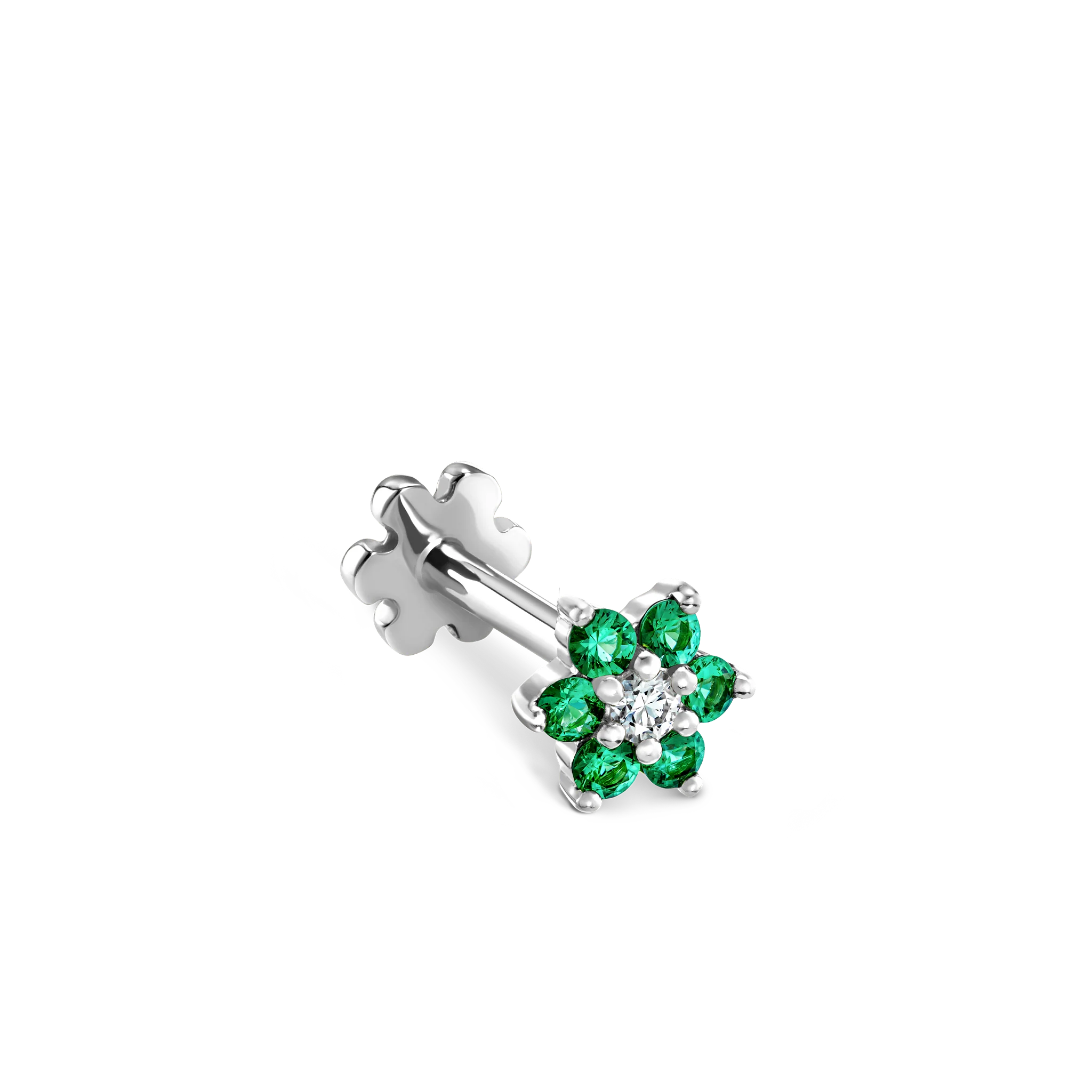 Emerald and Diamond Flower Threaded Stud Earring - Image 19