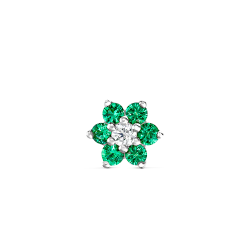 Emerald and Diamond Flower Threaded Stud Earring - Image 3