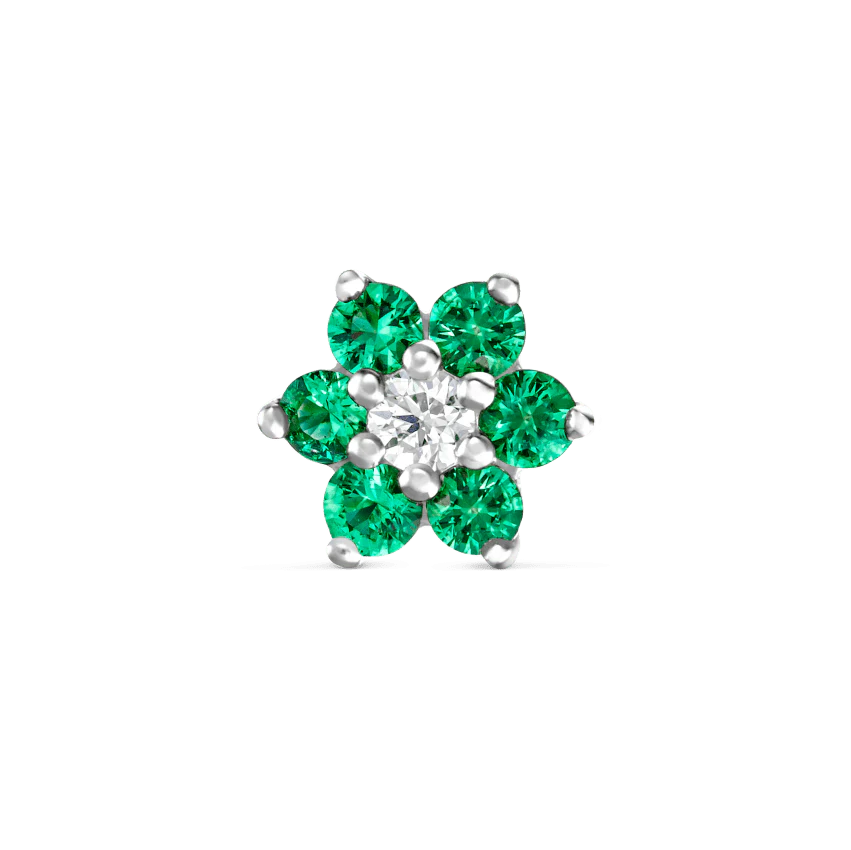 Emerald and Diamond Flower Threaded Stud Earring - Image 7