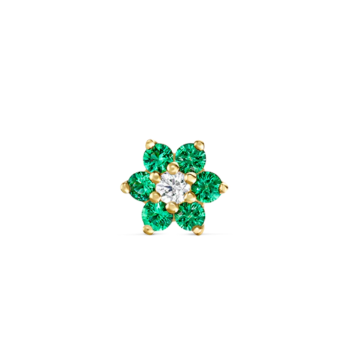 Emerald and Diamond Flower Threaded Stud Earring With Titanium Backing - Image 10