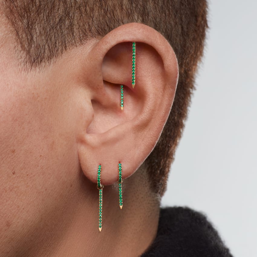 Emerald Eternity Bar Charm Threaded Stud Earring - Image 10