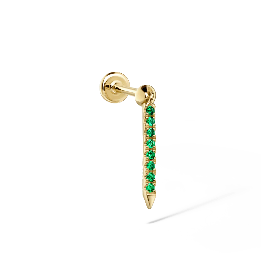 Emerald Eternity Bar Charm Threaded Stud Earring - Image 15