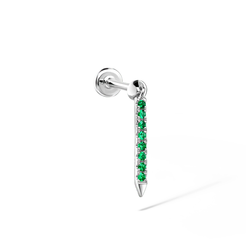 Emerald Eternity Bar Charm Threaded Stud Earring - Image 2
