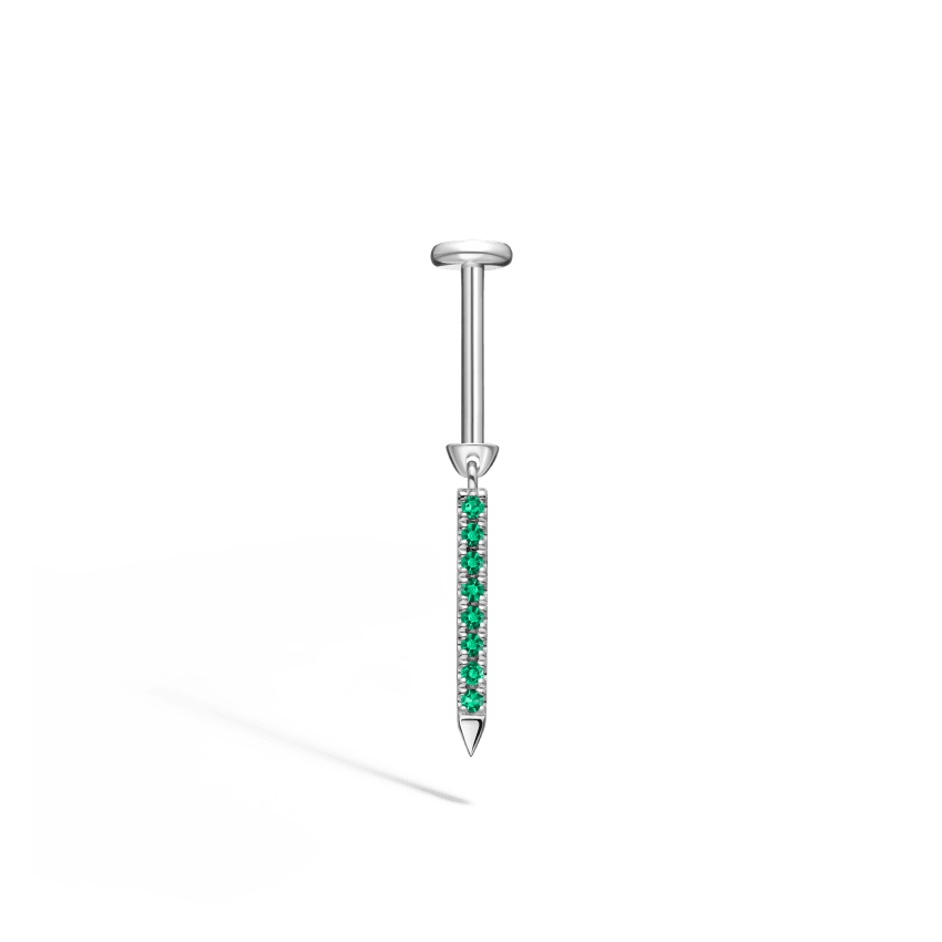 Emerald Eternity Bar Charm Threaded Stud Earring - Image 5