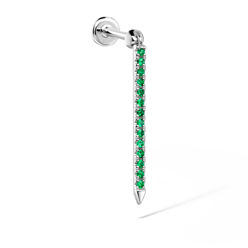 Emerald Eternity Bar Charm Threaded Stud Earring - Image 7