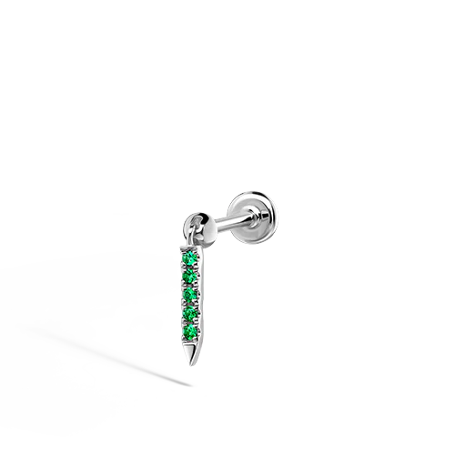 Emerald Eternity Bar Charm Threaded Stud Earring With Titanium Backing