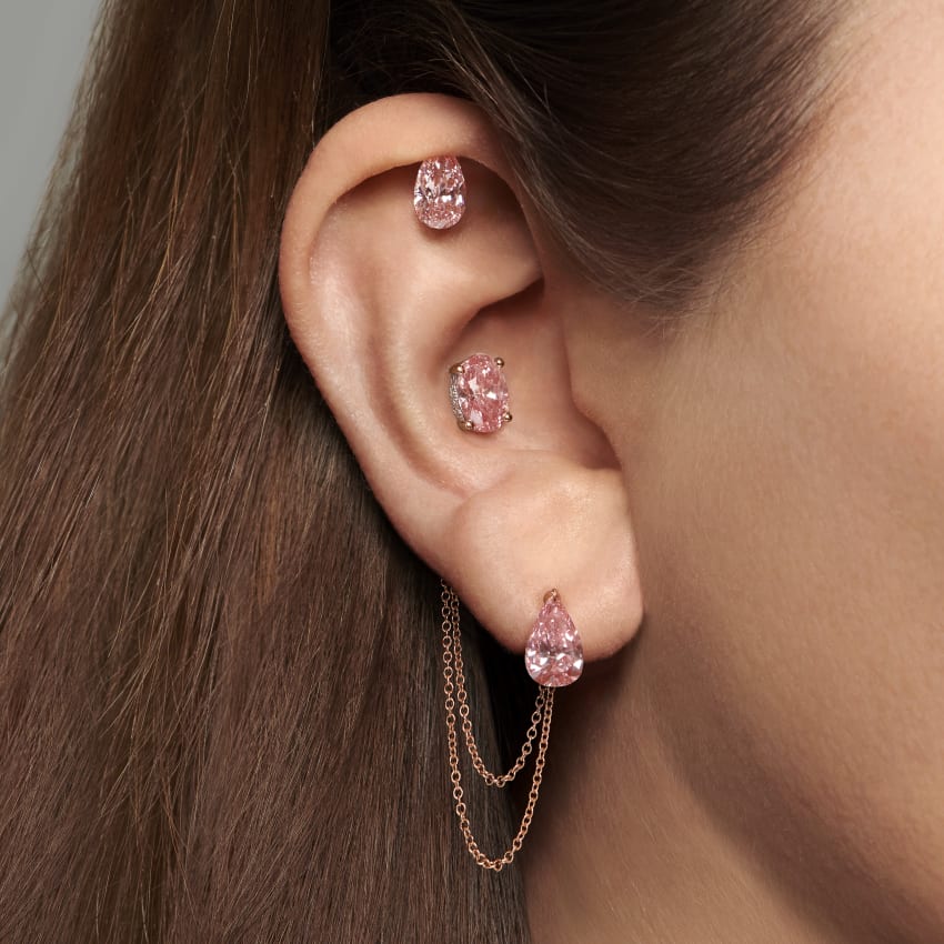 Engraved Pink Oval Diamond Stud Earring - Image 12
