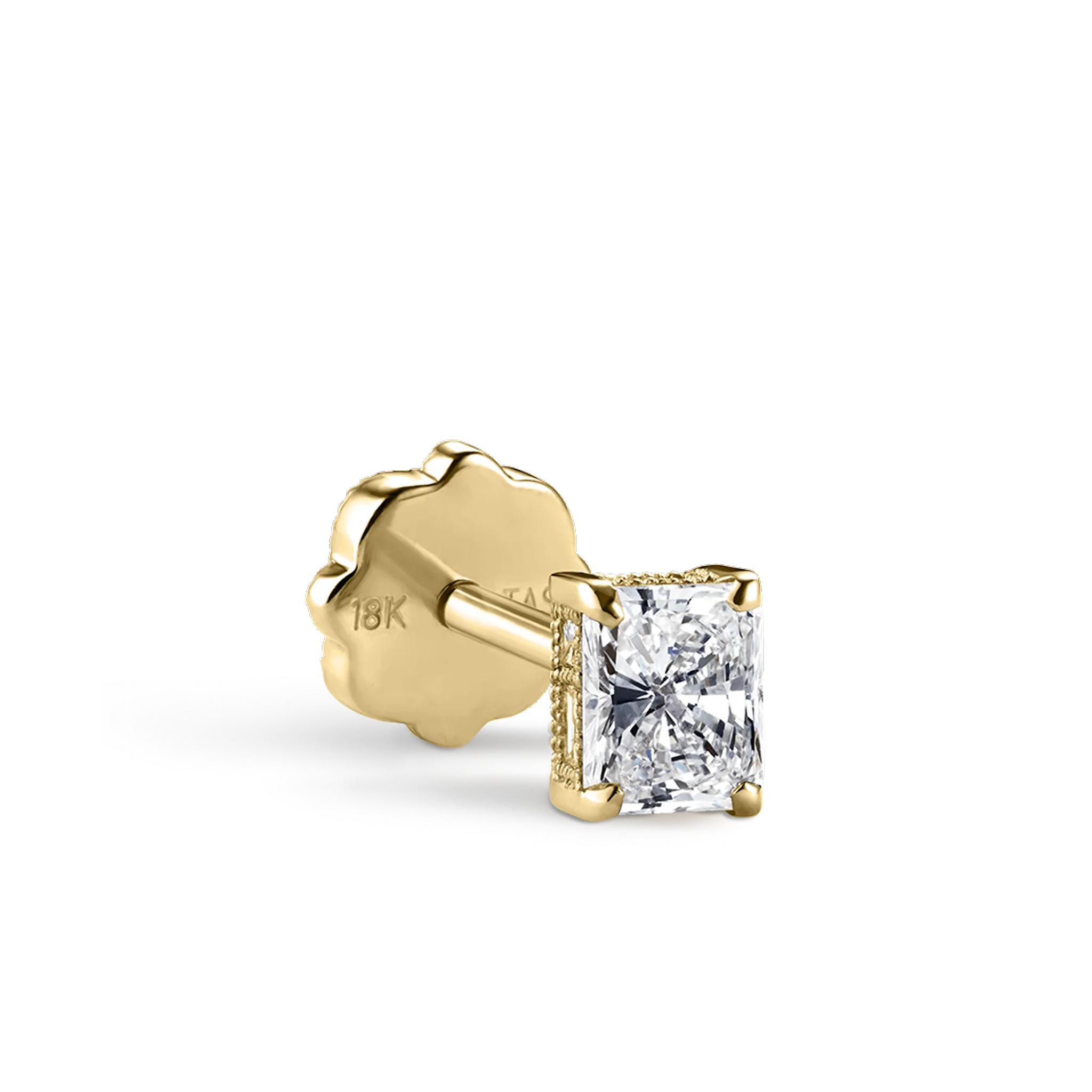 Engraved Radiant Diamond Threaded Stud Earring - Image 10
