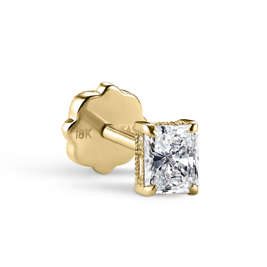 Engraved Radiant Diamond Threaded Stud Earring - Image 6