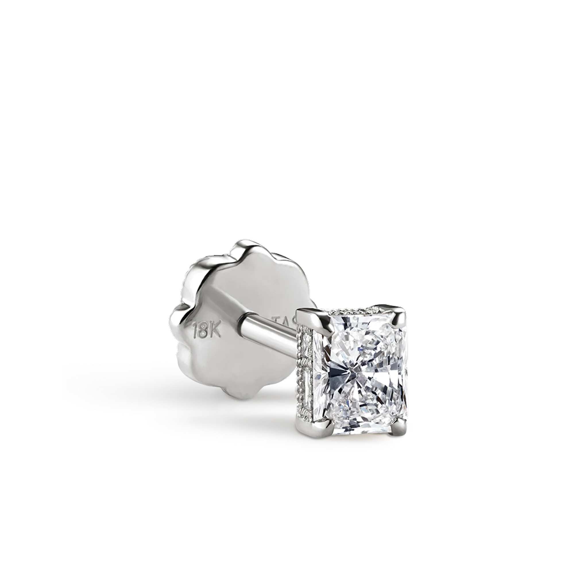 Engraved Radiant Diamond Threaded Stud Earring - Image 9