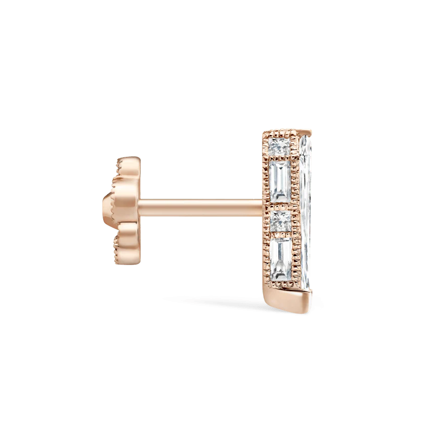 Engraved Silhouette Diamond Threaded Stud Earring - Image 10